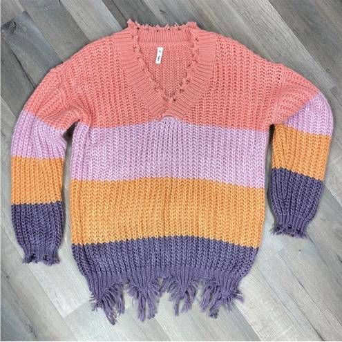 Wishlist  Distressed Color Block Pullover Sweater Medium Large Purple Multi