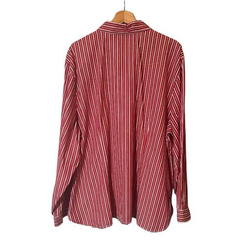 Tommy Hilfiger Women’ Plus Size Ruffle Blouse Red & White Pin Stripes.