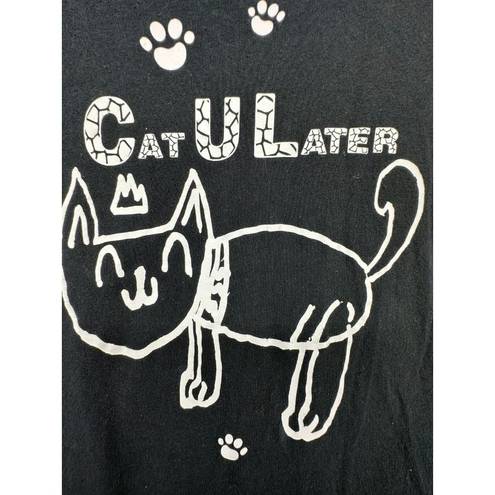 The Comfy "Cat U Later" Women's Sz L T-Shirt Black Long Sleeve Crew Neck Casual Cute