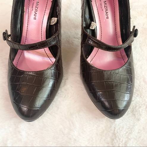 Isaac Mizrahi  Brown Faux Croc Leather Mary Jane Heels Size 5.5