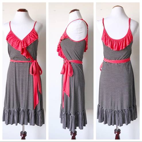 a.n.a Ruffle Striped Belted Waist Fit & Flare Casual Dress Sleeveless Small Women’s