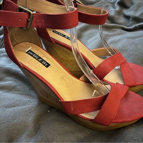 Parker & Sky  red wedge heels cross cross open toe size 9