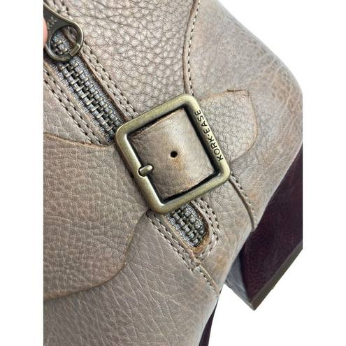 Kork-Ease * Isa Taupe Leather Booties Womens Size 6.5 Moto Buckle Zip Strap Boots