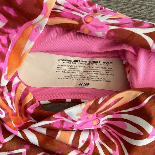 Aerie NWT  High Cut Cheeky Bikini Bottom Floral Rust Red Hot Pink Size Large