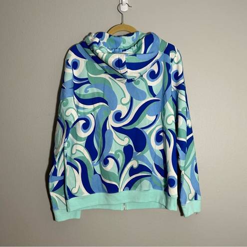 Hill House  Allie Zip Up Ocean Kaleidoscope Fleece Full Zip Hooded Jacket Medium