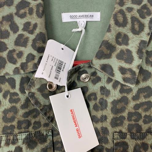 Good American  womens 1 small utility jacket sage leopard green new schaket butto