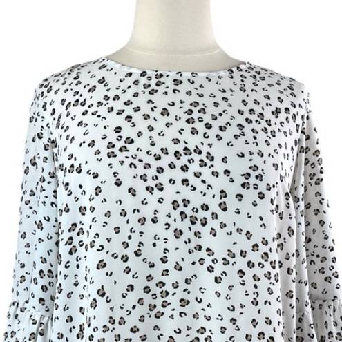 Elle Blouse Top Ruffle Bell Sleeve Pullover White Black Leopard Women’s Size XL