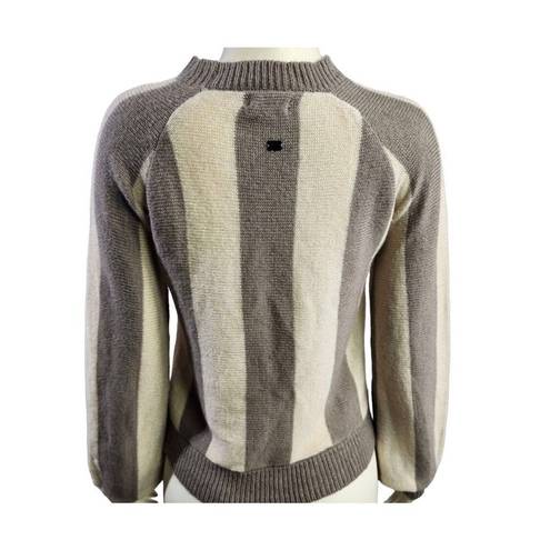 The Row Stone gray taupe and cream striped scoop neck light weight pullover sweater