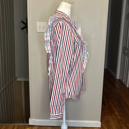 Tuckernuck  The Shirt by Rochelle Behrens The Ruffle Shirt Stripe NWT Size XS