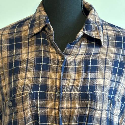 Max Studio Brown & Blue Long Sleeve Flannel Button Down Shirt Size L