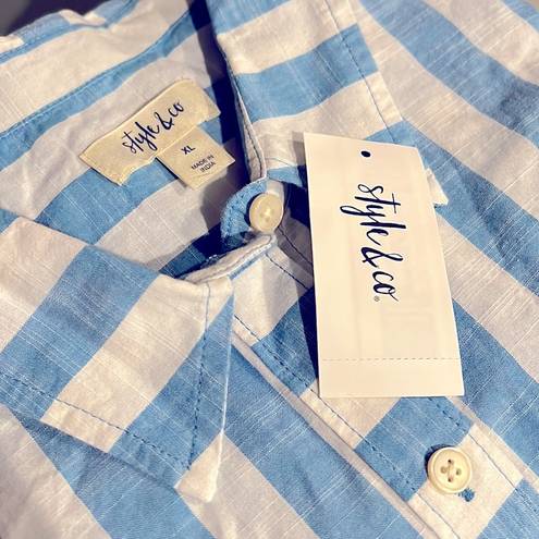 Style & Co  Cotton Striped Boyfriend Shirt Antique Blue & White Size XL New w/Tag