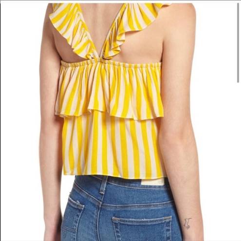 Rebecca Minkoff  Womens XS Doris Yellow Stripe Ruffle Shoulder Sleeveless Top