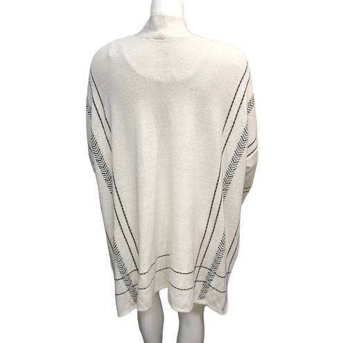 Chico's  Size L XL White Beaded Boho Poncho Oversized Sweater Top Dolman Sleeves