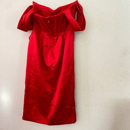 House Of CB  Loretta Red Corset Bustier Satin Draped Off Shoulder Dress NWOT XL