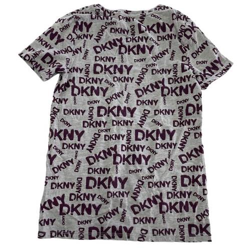 DKNY  Shirt Womens XX Small Grey Maroon Logo Print Crew Neck Short Sleeve Tee