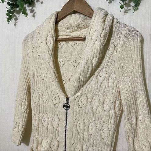 DKNY  Cardigan Open Knit Sweater Full Zip 3/4 Sleeve XS