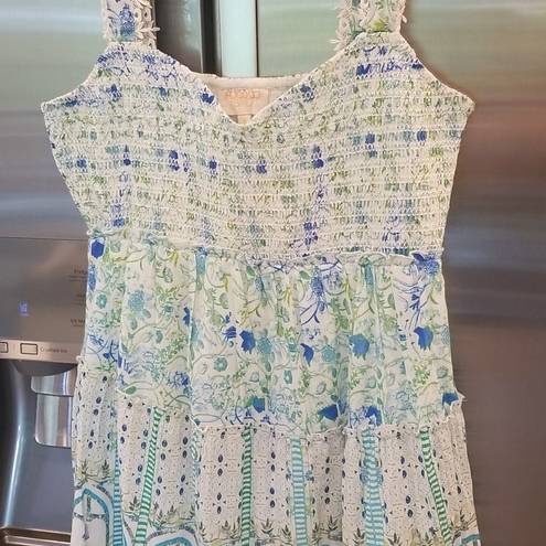 Rococo 💕 SAND💕 Elan Maxi Dress ~ Green Blue Floral Print 100% Cotton  Small NWT