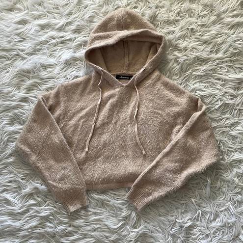 Olivaceous Cropped Knit Cream Hoodie