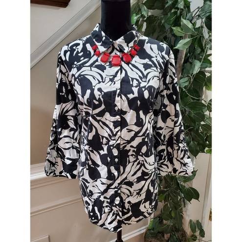 East 5th  Women's Black & White Cotton Collared Long Sleeve Button Down Shirt 2XL