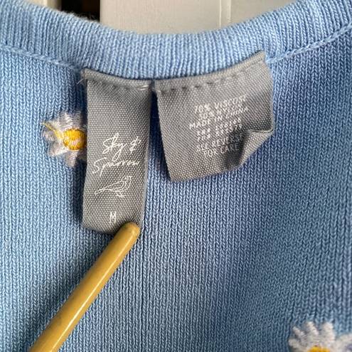 Sky And Sparrow  Sweater Tank Crop Top Blue With Daisies Medium