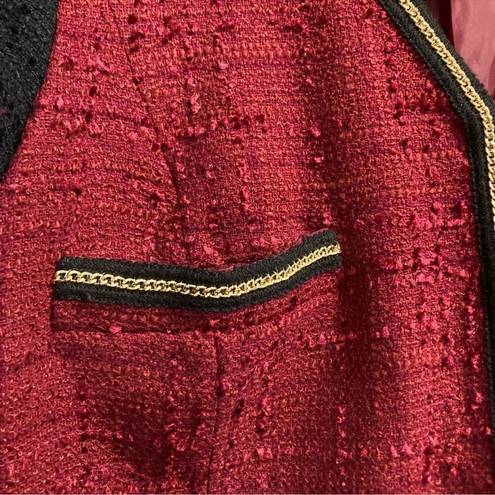 Mango  Red & Black Tweed Blazer Jacket with gold chain trimming C14