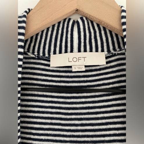 Loft  Striped Pocket Open Front Linen Blend Cardigan