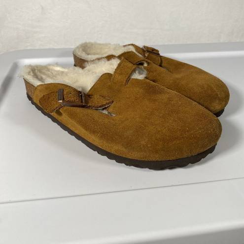 Birkenstock  Boston Shearling Beige Suede Leather Narrow Sz 39 US L8 M6