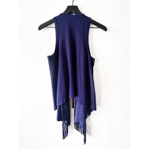 INC  Blue Fringe Faux Suede Vest Women's Size M