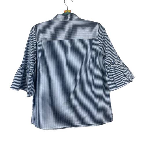 Draper James  Andrea Striped Button Down Ruffle Blouse Blue & White Size 8 Stripe