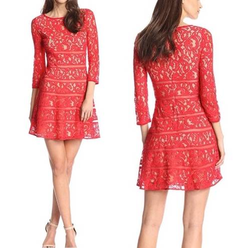 Ruby ERIN Erin Fetherston Lace 3/4 Sleeve Dress,  Red Ling Sleeve Size 0