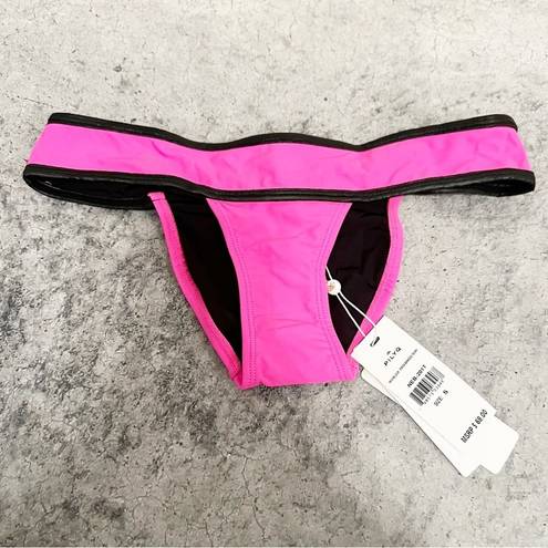 PilyQ  NEO BLOCK PIPED BANDED TEENY Bikini Bottom Pink Black Small S NWT