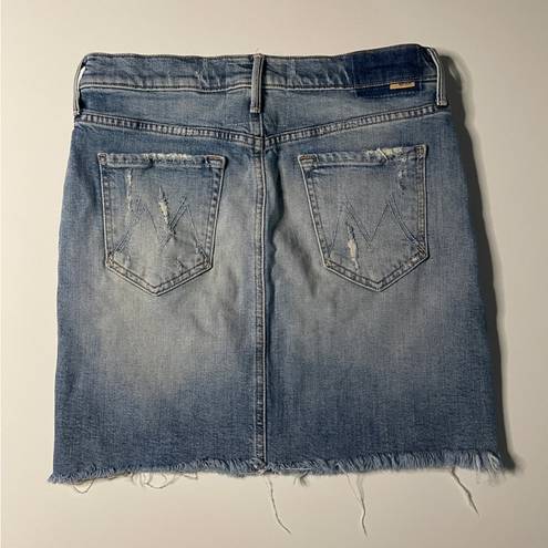 MOTHER Denim  Women’s High Waisted Straight Mini Fray Embroidered Denim Skirt