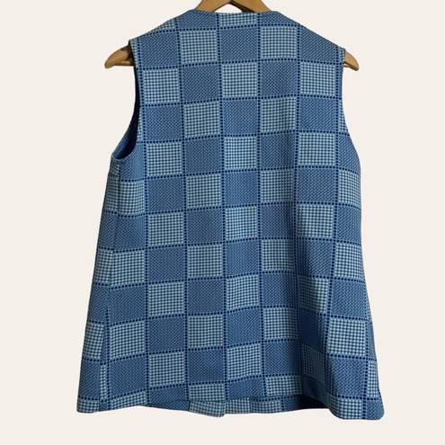 Vintage Blue 70’s  Checkered Print Sleeveless Button Front Vest Size L