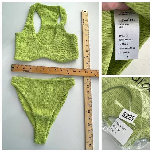 Naked Wardrobe  Swim Lime Smocked 2 Pc Bikini NEW Womens Sz S Style NW-W0538