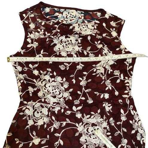 Candalite NWT  Women's Dress Burgundy Floral Lace Scoop Neck Sleeveless Sz M #303