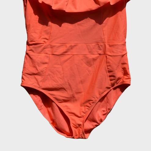 Bleu Rod Beattie  Women's Off-Shoulder One Piece Swimsuit in Living Coral Size 14