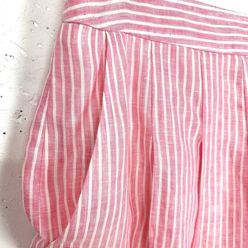 Brooks Brothers  Womens Linen Pleated A-Line Skirt Pink White Stripe Size 10