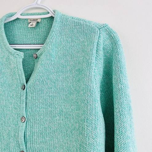 L.L.Bean  Turqouise Blue Thick Knit Luxury Button Down Cardigan Sweater ~ Sz Large