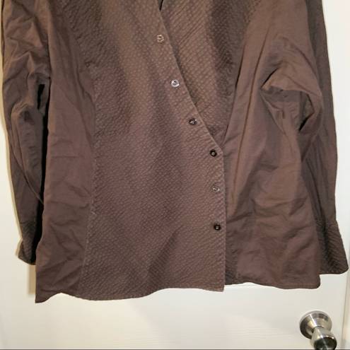 Carole Little  Brown Textured Long Sleeve Button Up Blouse 2X