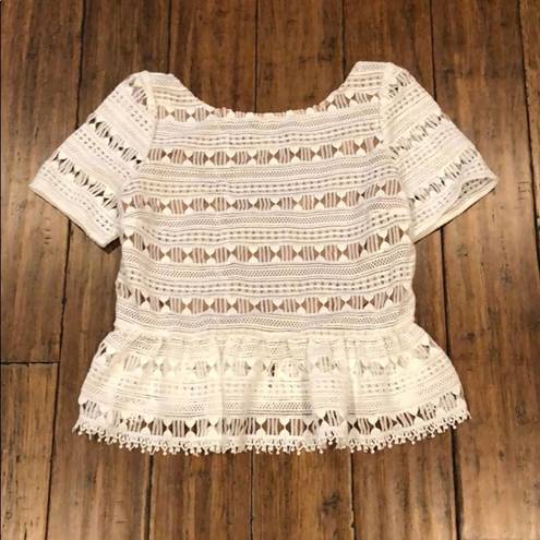 Tracy Reese  Top White Peplum Crochet Lace