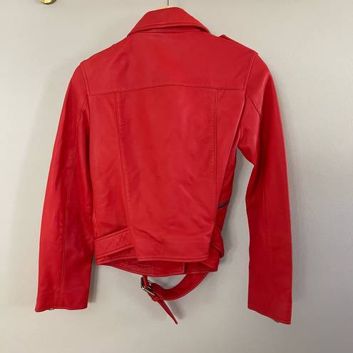 ALL SAINTS Balfern Coral Red Long Sleeves Zip Up Lamb Leather Jacket Size 4