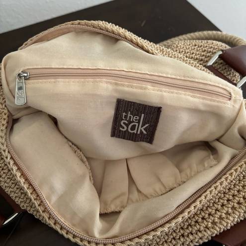 The Sak  Cambria Purse Bucket Style Bag Crochet Tweed Tan Brown Shoulder Bag Tote