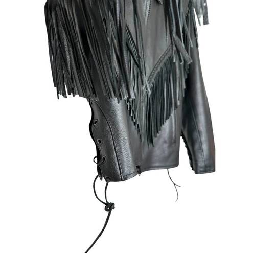 Antelope  Creek Leather Motorcycle Fringed Riding Black Jacket Size Medium