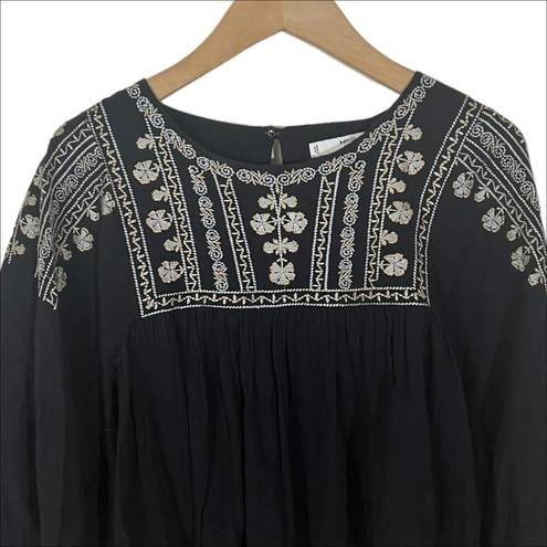 Mango NWT MNG by  Black Embroidered Gauze Blouse Size Small