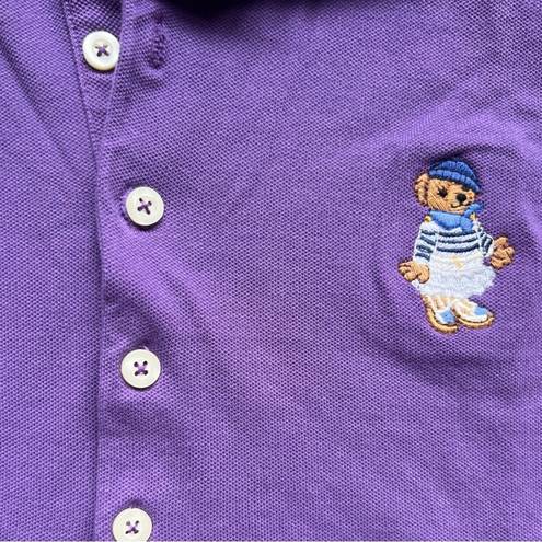 Polo  Bear Embroidered Bear Purple Casual Button Top Size Medium