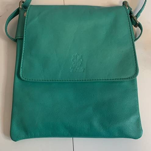 Vera Pelle  TEAL COLOR ITALIAN LEATHER CROSSBODY WITH ADJUSTABLE STRAP