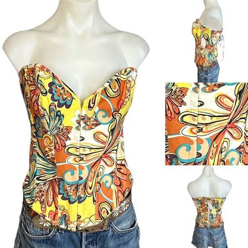 Western Paisley Lace Up Corset LARGE Boning Sweatheart Festival Cowgirl Coquette