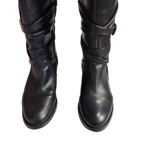 Arturo Chiang  black leather buckle tall boot moto size 7