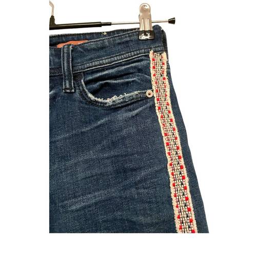 Pilcro ‎ Anthropologie Size 25 Petite Blue Embroidered Slim Skinny Ankle Jeans