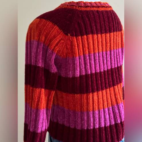 Energie Sweater Stripes Bright Red,Pink, & Orange V Neck SZ M Great Cond